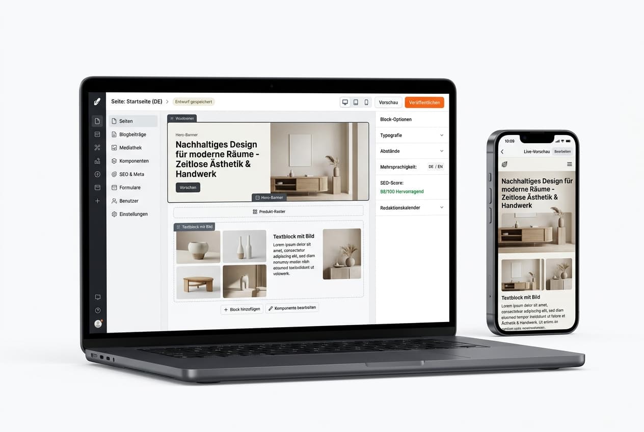 Modernes Content-Management-System auf Desktop- und Mobilgeräten